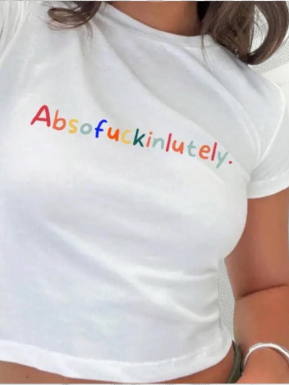 "Absofuckinlutely" White Graphic Crop Tee ✨